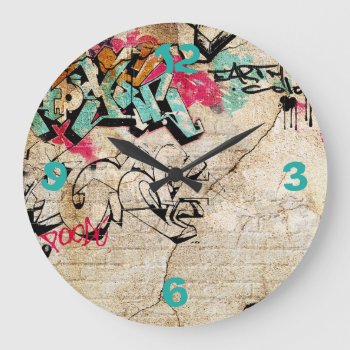 Graffiti With Numbers Large Clock by iroccamaro9 at Zazzle