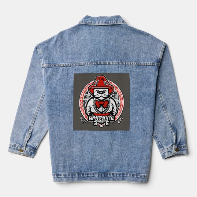 Graffiti Wizard Mascot Logo – Black & White Japane Denim Jacket (Back)