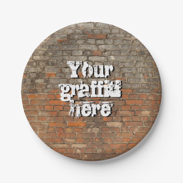 Graffiti Worn Bricks Personalize Paper Plates (Front)
