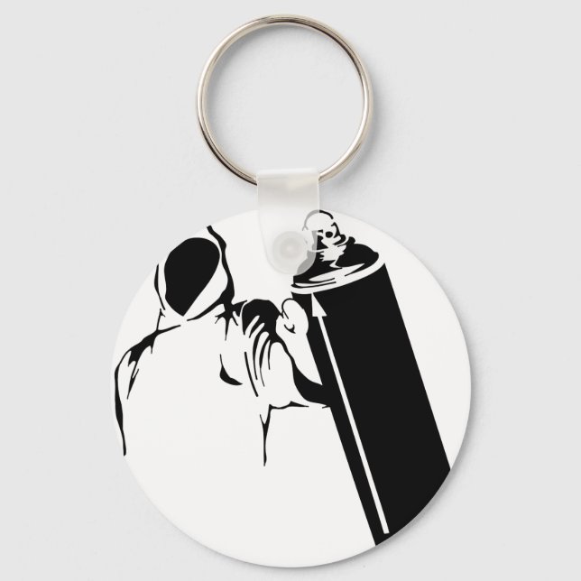Graffiti writer with spray can stencil keychain (Front)