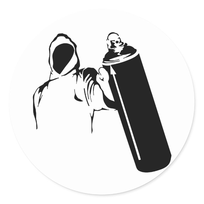 Graffiti writer with spray can stencil round stickers