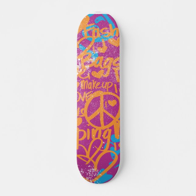 Grafitti Orange, Purple Damask Skateboard Deck (Front)