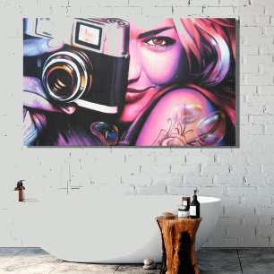 Grafitti Woman with Camera Canvas Print