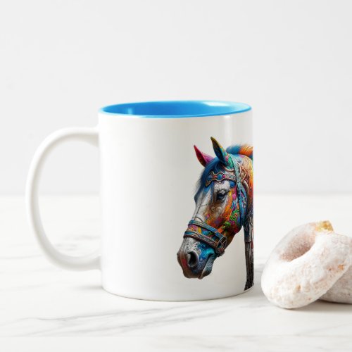 Grafity horse colorful Two_Tone coffee mug