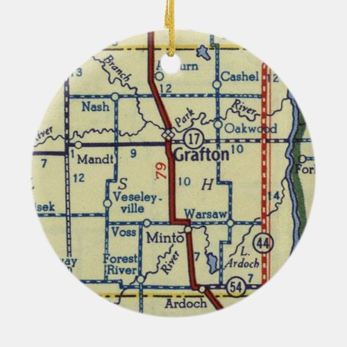 Grafton ND Old Map Ceramic Ornament