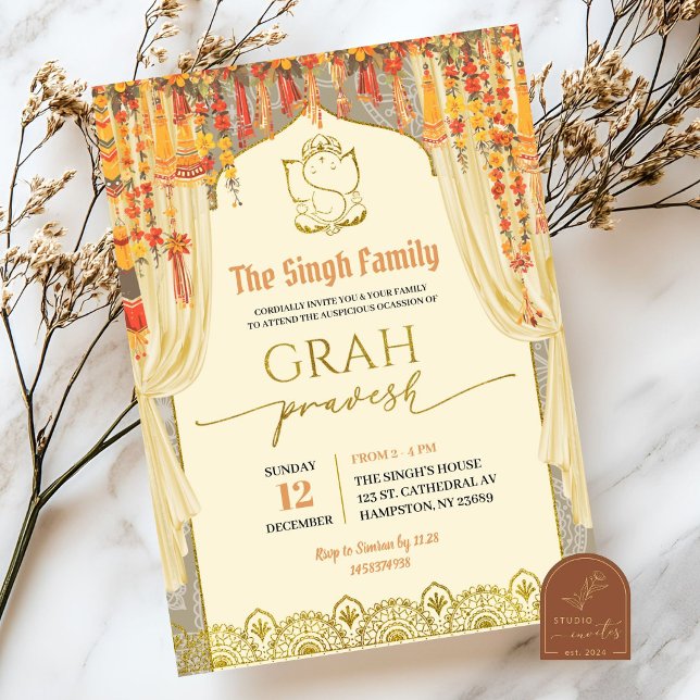Grah Pravesh Indian Hindu Housewarming Invitation (Creator Uploaded)