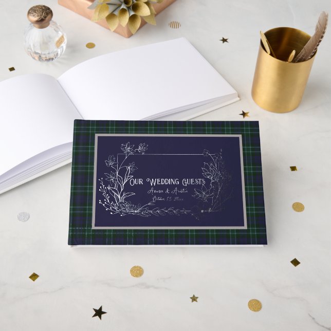 Graham Monteith Modern Original Scottish Tartan Foil Guest Book (Front Open)