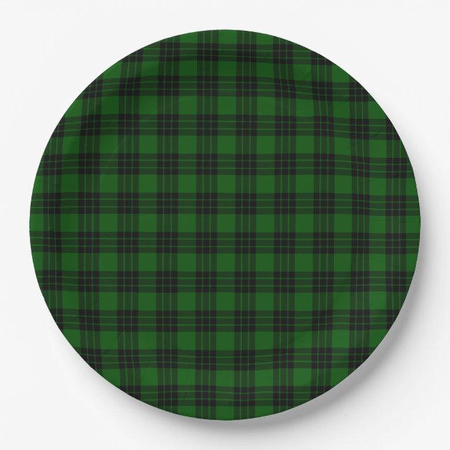 Graham tartan green black plaid paper plates (Front)