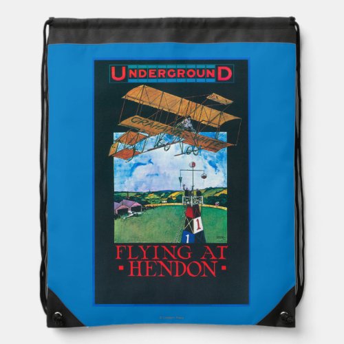 Grahame_White And Plane over Aerodrome Poster Drawstring Bag