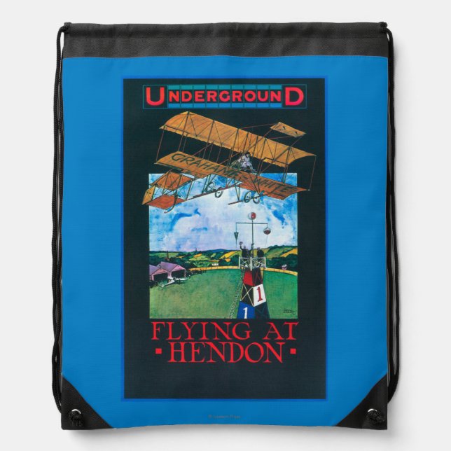 Grahame-White And Plane over Aerodrome Poster Drawstring Bag (Front)