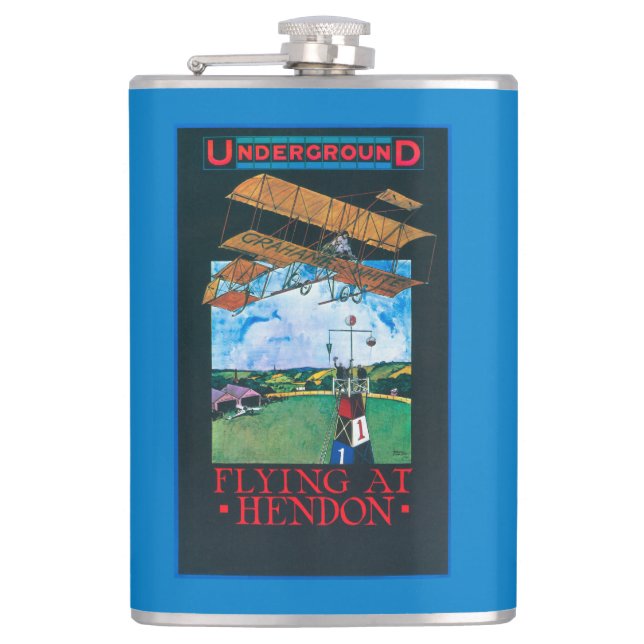Grahame-White And Plane over Aerodrome Poster Hip Flask (Front)