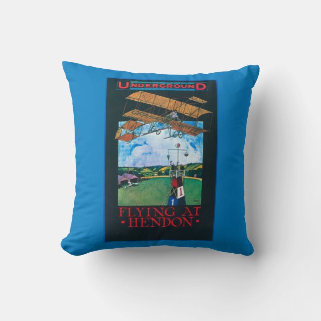 Grahame-White And Plane over Aerodrome Poster Throw Pillow (Front)