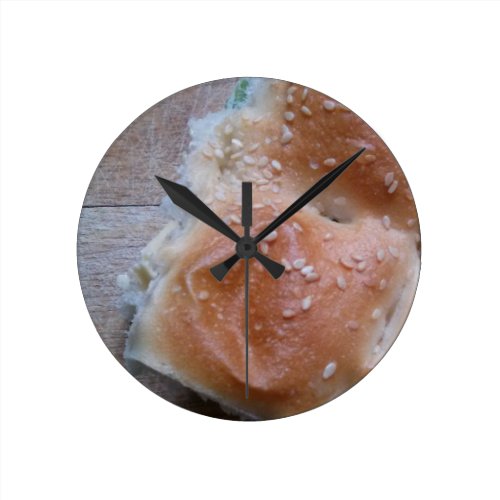 Grain Bread on Wooden Shelf, Healthy Food, Rolls Round Wall Clock
