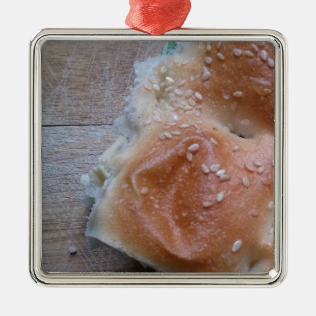 Grain Bread on Wooden Shelf, Healthy Food, Rolls Metal Ornament (Front)