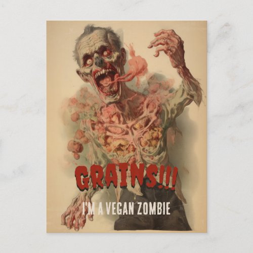 Grains Im A Vegan Zombie Funny Vintage Horror Postcard