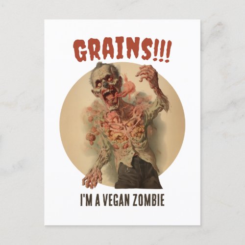 Grains Im A Vegan Zombie Funny Vintage Horror Postcard