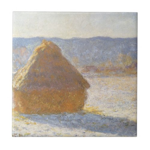 Grainstack in Morning Snow Effect by Claude Monet Ceramic Tile