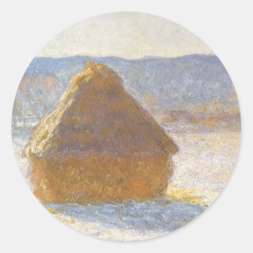 Grainstack in Morning Snow Effect by Claude Monet Classic Round Sticker