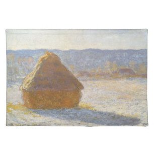Grainstack in Morning, Snow Effect by Claude Monet Cloth Placemat
