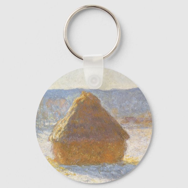 Grainstack in Morning, Snow Effect by Claude Monet Keychain (Front)