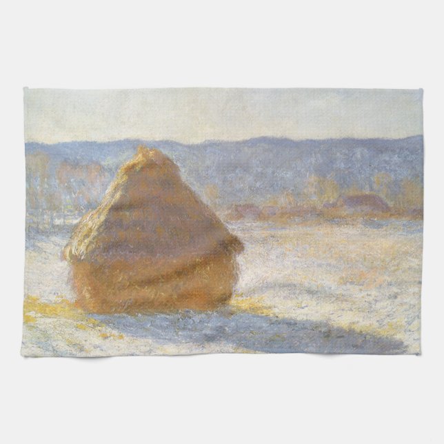 Grainstack in Morning, Snow Effect by Claude Monet Kitchen Towel (Horizontal)