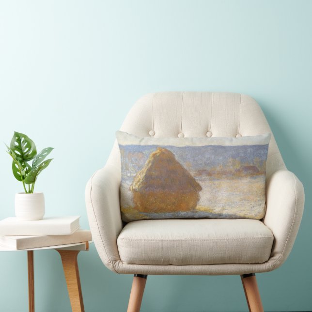 Grainstack in Morning, Snow Effect by Claude Monet Lumbar Pillow (Chair)