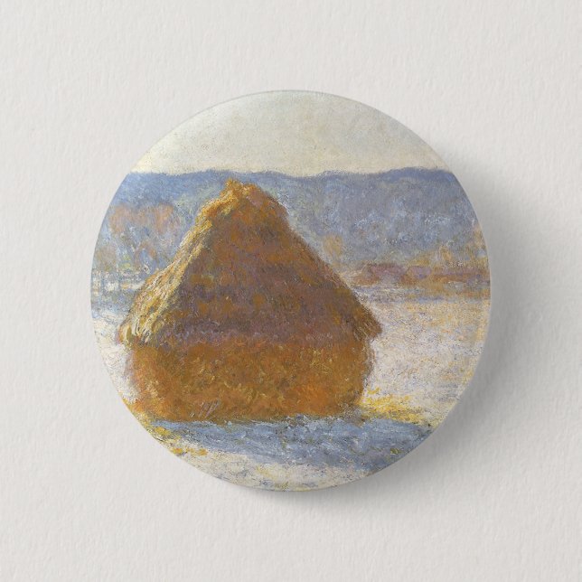Grainstack in Morning, Snow Effect by Claude Monet Pinback Button (Front)
