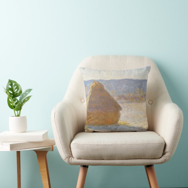 Grainstack in Morning, Snow Effect by Claude Monet Throw Pillow (Chair)
