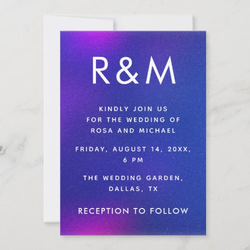 Grainy Blue Purple Gradient Minimalist Monogram Invitation