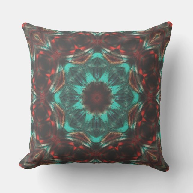 Grainy carved kaleidoscope in 'sunset mist' style  throw pillow (Front)