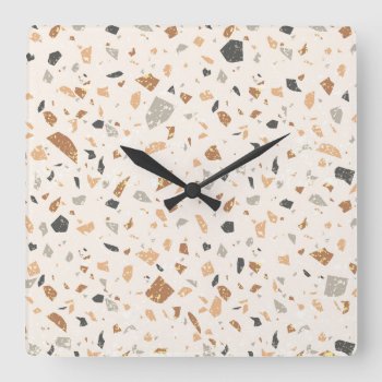 Grainy Colored Terrazzo Texture Seamless Pattern  Square Wall Clock by Pick_Up_Me at Zazzle
