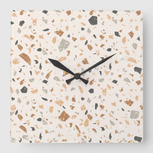 Grainy colored terrazzo texture seamless pattern  square wall clock