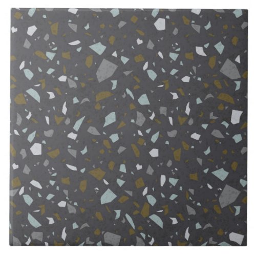 Grainy dark terrazzo textured seamless pattern ceramic tile