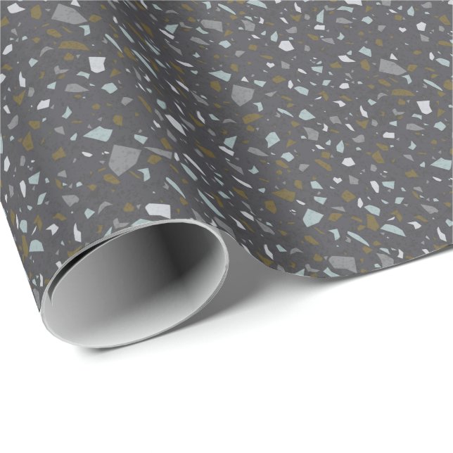 Grainy dark terrazzo textured seamless pattern wrapping paper (Roll Corner)