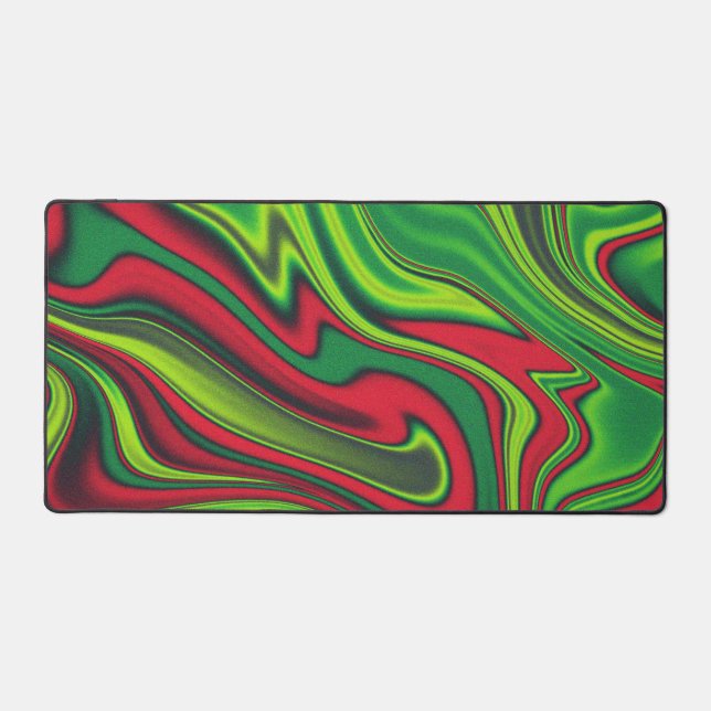 Grainy green and red fluid color desk mat (Front)