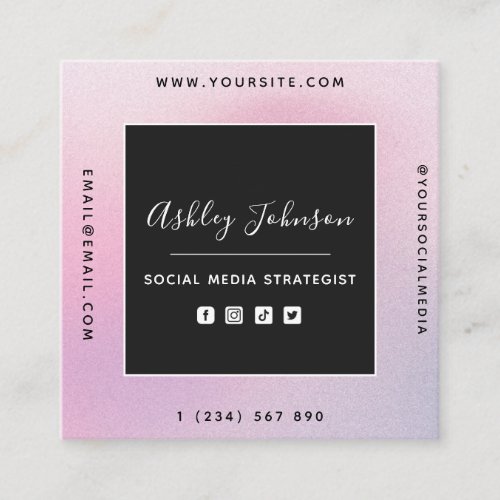 Grainy Pink Gradient Girly QR Code  Social Media Square Business Card