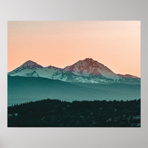 Grainy Sunset Mountain View  Orange Skies Poster