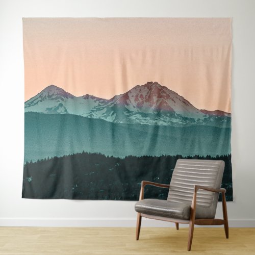 Grainy Sunset Mountain View  Orange Skies Tapestry