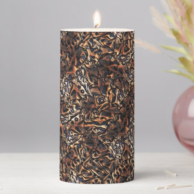 Grainy texture satin brown embossed and grayish    pillar candle (In Situ)