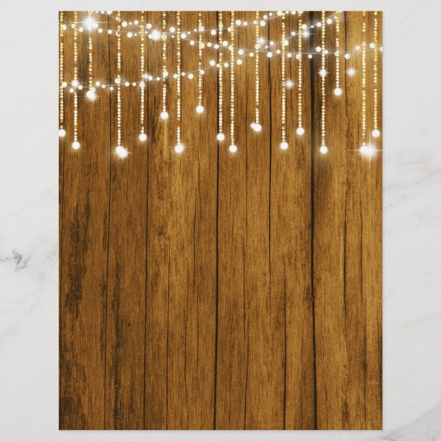 Grainy Wood & Fall String Lights Scrapbook Paper (Front)