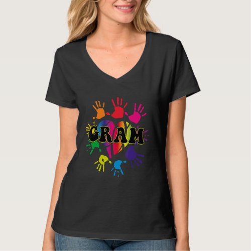 Gram Heart Hand Print Cute Grandkids Handprint Mot T_Shirt