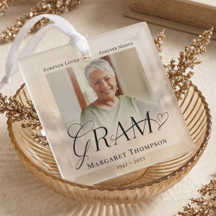 Gram In Loving Memory Memorial Photo Keepsake Glass Ornament