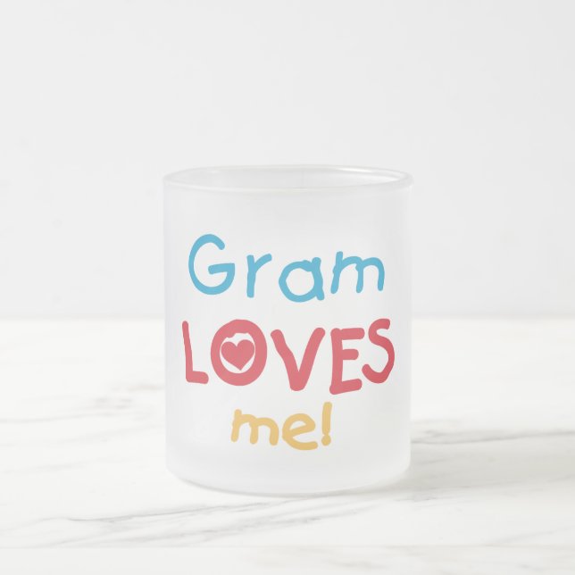 Gram Loves Me T-shirts and Gifts Frosted Glass Coffee Mug (Center)