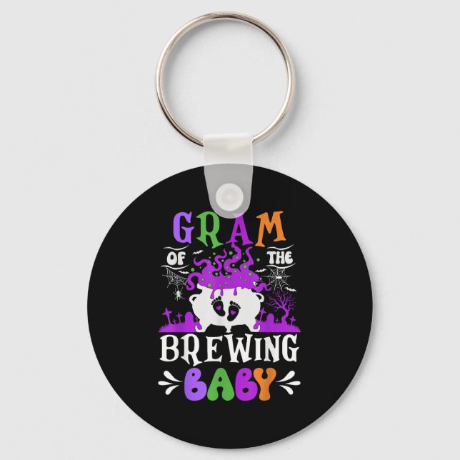 Gram Of The Brewing Baby Grandma To Be Halloween  Keychain (Front)