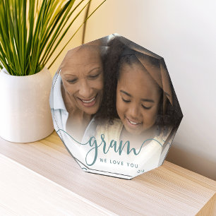 Gram We Love You Grandma Script Overlay Photo Block