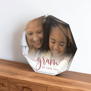 Gram We Love You Grandma Script Overlay Photo Block