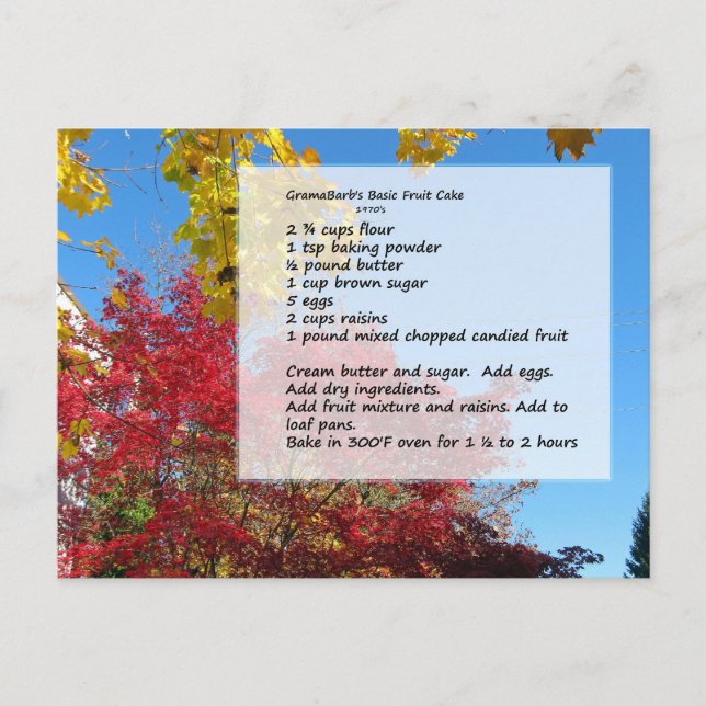 GramaBarb's Fruit Cake Recipe Postcard (Front)