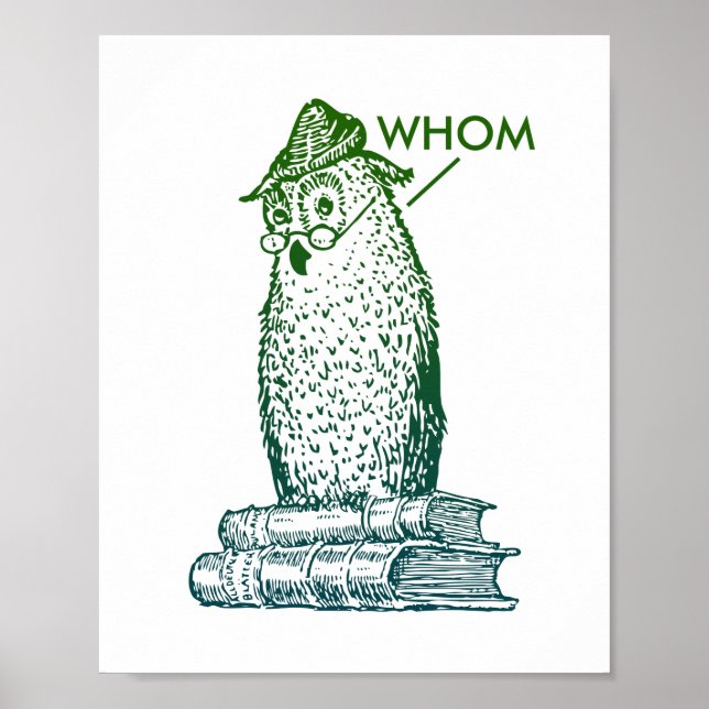 Grammar Owl Says Whom Green Poster (Front)