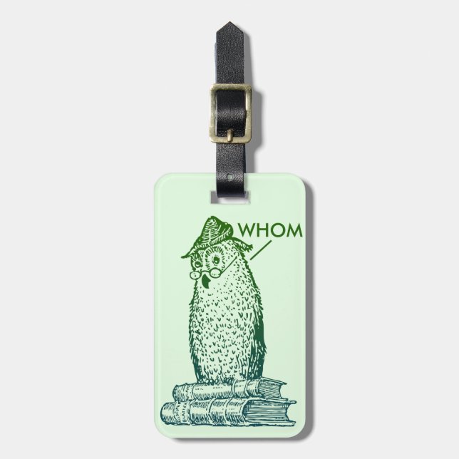 Grammar Owl Says Whom Luggage Tag (Front Vertical)