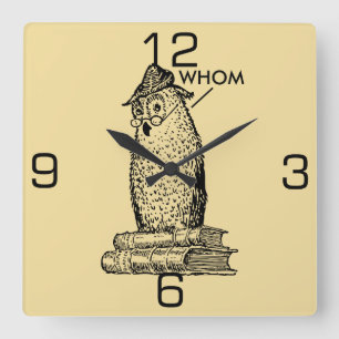 Grammar Owl Says Whom Square Wall Clock